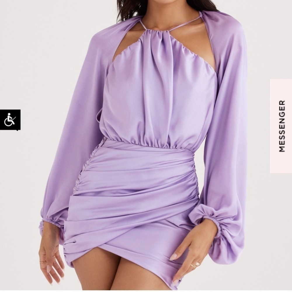 HOUSE OF CB 'Kate' Orchid Satin Front Wrap Mini Dress